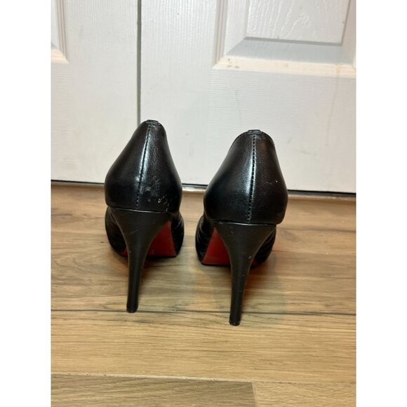 Christian Louboutin Lady Gres Black Leather Peep-Toe Platforms Heels Women 10 - Picture 9 of 13